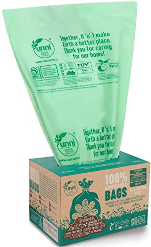 UNNI ASTM D6400 100% Compostable Trash Bags, 13 Gallon, 49.2 Liter, 50 Count, Heavy Duty 0.85 Mils, Tall Kitchen Trash Bags, Food Waste Bags, US BPI and Europe OK Compost Home Certified, San Francisco