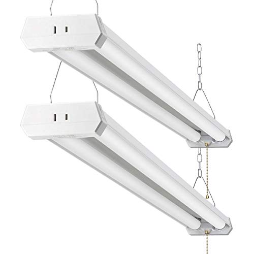 4FT LED Shop Light for garages,4800LM,42W 5000K Daylight White, Linear Worklight Fixture with Plug, with Pull Chain (ON/Off),2Pack 50K