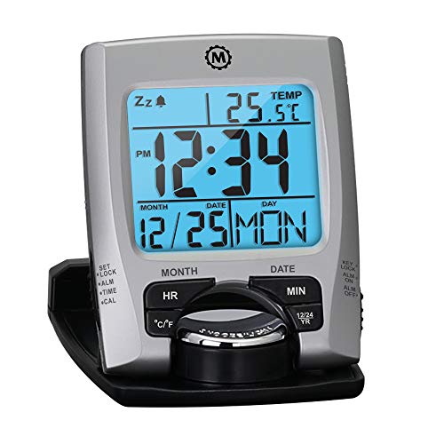 Marathon Travel Alarm Clock with Calendar & Temperature - Phone Stand Function - Battery Included - CL030023 (Silver)