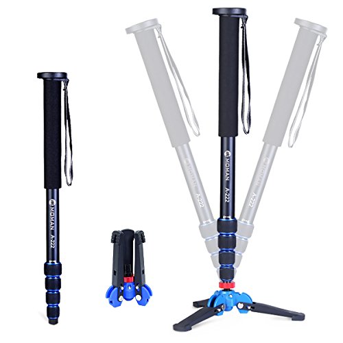 Moman Monopod Tripod with Feet for Camera DSLR Camcorder DV, Lightweight Portable Aluminum Alloy Unipod Alpenstock, Tripod Base Included, 5 Sections up to 65 inch