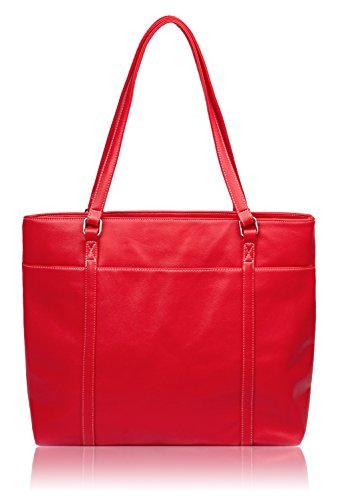 Overbrooke Classic Laptop Tote Bag, Red - Vegan Leather Womens Shoulder Bag for Laptops up to 15.6 Inches