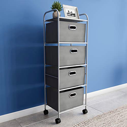 Lavish Home 4 Drawer Rolling Cart on Wheels– Portable Metal Storage Organizer with Fabric Bins for Home, Office, Dorm Room and Classroom