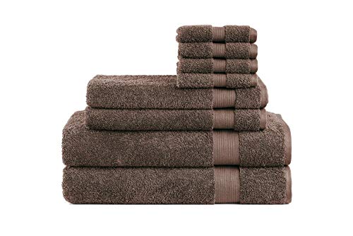 Cotton Cozy Indulgence 600 GSM Luxury 8-Piece Towel Set: 2 Bath Towels, 2 Hand Towels and 4 Washcloths, 100% Cotton, Amercian Construction, Soft, Highly Absorbent, Machine Washable, Chocolate Brown