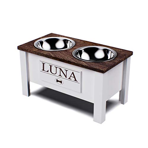 Personalized Raised Dog Bowl Stand with Internal Storage - Available in Multiple Sizes and Colors