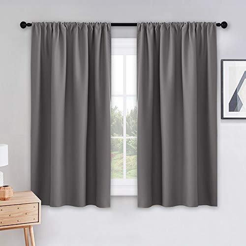 PONY DANCE Grey Blackout Curtains - Rod Pocket Drapes Thermal Insulated Panels Home Decor Window Treatments Draperies for Bedroom, 42 inch Wide by 45 inch Long, Grey, Sold as 1 Pair