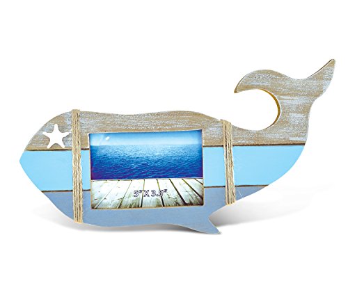 Puzzled Wooden “Whale Shape” Picture Frame, 5 x 3.5 Inch Sculptural Wood Photo Holder Intricate & Meticulous Detailing Art Handcrafted Tabletop Accent Accessory Coastal Nautical Themed Home Décor