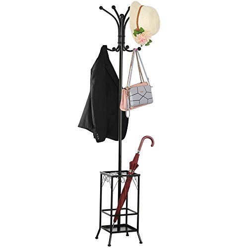Yaheetech Coat Rack and Umbrella Stand, Entryway Coat Rack Hat Hanger Hooks Hall Tree Stand for Home or Office