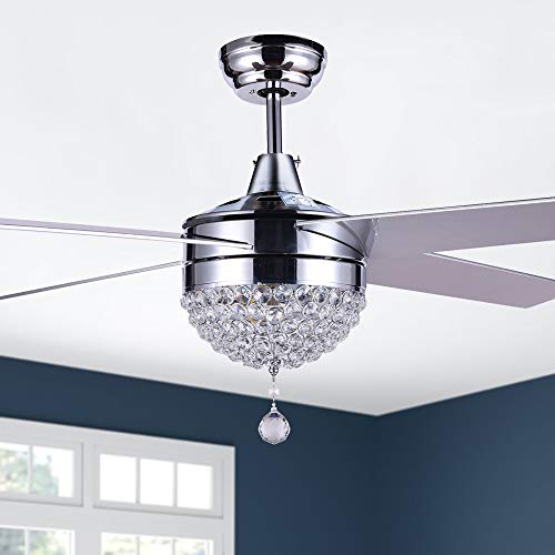 Bella Depot 48' Modern Crystal Ceiling Fan With LED Light, Remote Control, CCT Dimmable, Reversible Motor & Reversible Blades