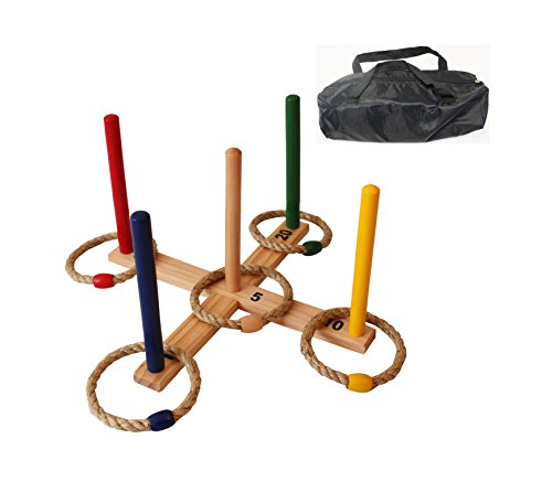 Oojami Ring Toss Game - Children's or Family Outdoor Quoits Game - Compact Carry Bag Included
