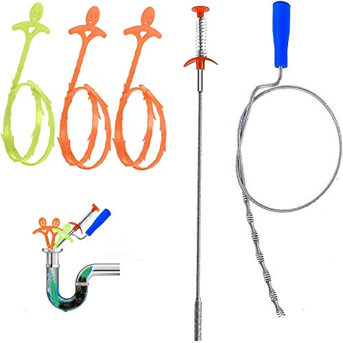 5 in 1 Sink Snake Cleaner Drain Auger Hair Catcher, Sink Dredge Drain Clog Remover Cleaning Tools for Kitchen Sink Bathroom Tub Toilet Clogged Drains Dredge Pipe Sewers