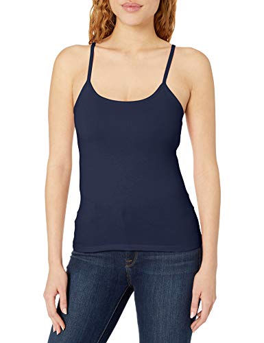 Hanes Women's Stretch Cotton Cami with Built-in Shelf Bra, Navy, Large