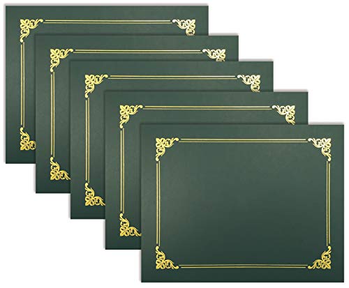 25 Pack Green Certificate Holders, Diploma Holders, Document Covers with Gold Foil Border, by Better Office Products, for Letter Size Paper, 25 Count, Hunter Green