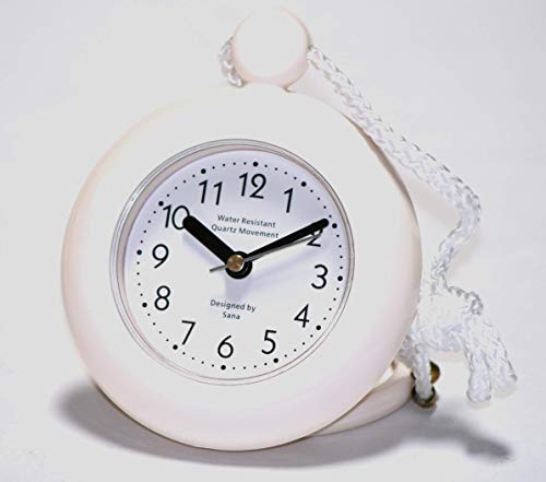 Our White Bathroom Shower Rope Clock with a Clear Easy to Read Clock face is Water-Resistant and Engineered with a Superior Quartz Movement and Turning Second Hand for Accurate timekeeping