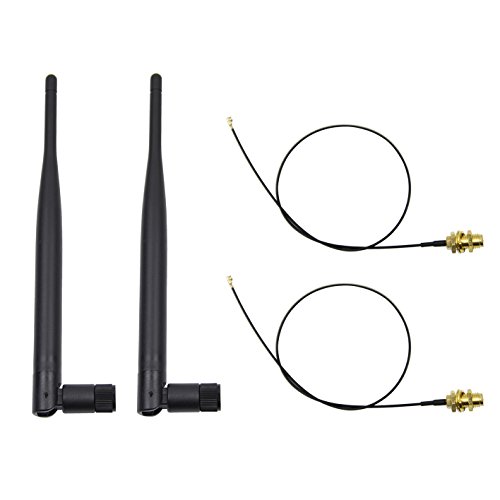 Highfine 2 x 6dBi 2.4GHz 5GHz Dual Band WiFi RP-SMA Antenna + 2 x 35cm U.fl/IPEX Cable for Wireless Routers Mini PCIe Cards Network Extension Bulkhead Pigtail PCI WiFi WAN Repeater