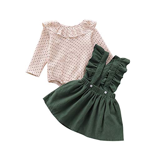 Kucnuzki 12-18 Months Girl Clothes Fall Outfit Baby Girl Green Swing Dress Jumpsuit Infant Girls Polka Dot Long Sleeve Romper One Pieces 1 Year Old Onesie