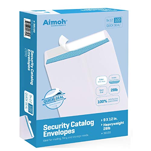 100 9 x 12 SELF Seal Security White Catalog Envelopes - 28lb - Security Tinted, Ultra Strong Quick-Seal, 9 x 12 inch (38100)