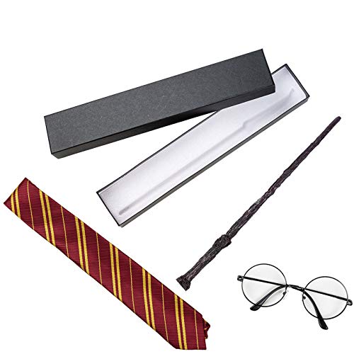 Wand Set for Harry Party Handcrafted Premium Resin Magic Wand for Witches and Wizards Costume Accessories Use in Dress Up Party Birthday party Pretend Party with Tie Eyeglass Wand