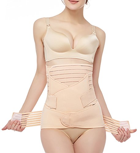 Postpartum Belly Wrap 3 in 1 Post Partum Support Girdles C-Section Recovery Belly Waist Pelvis Wrap Postnatal Trainer Belt Nude