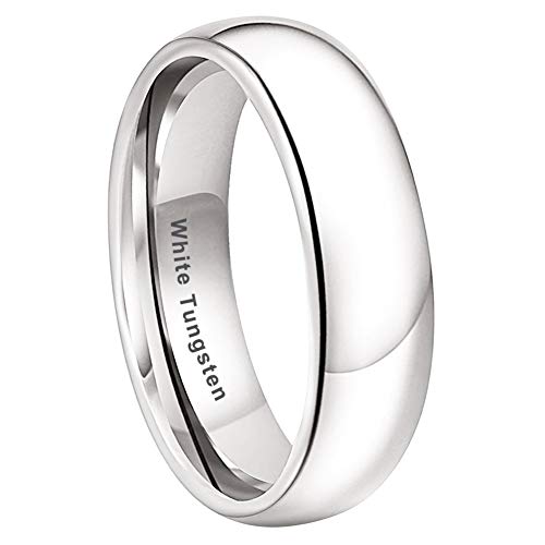iTungsten 6mm White Tungsten Carbide Rings for Men Women Wedding Bands Domed Polished Shiny Comfort Fit