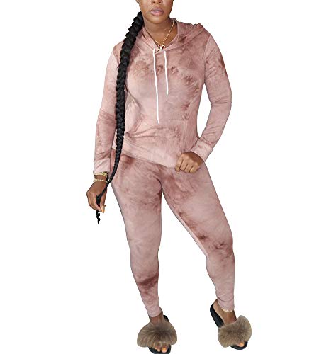 Akk Womens Casual 2 Piece Outfits Tie Dye Long Sleeve Hoodie Jogger Pants Set Sweatsuit Coffee, Size M