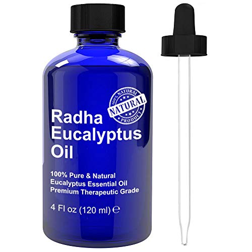 Radha Beauty Eucalyptus Essential Oil 4 oz - 100% Pure & Therapeutic Grade, Steam Distilled for Aromatherapy, Relaxation, Shower, Sauna, Bath, Steam Room, Pain Relief, Congestion, Stress Relief