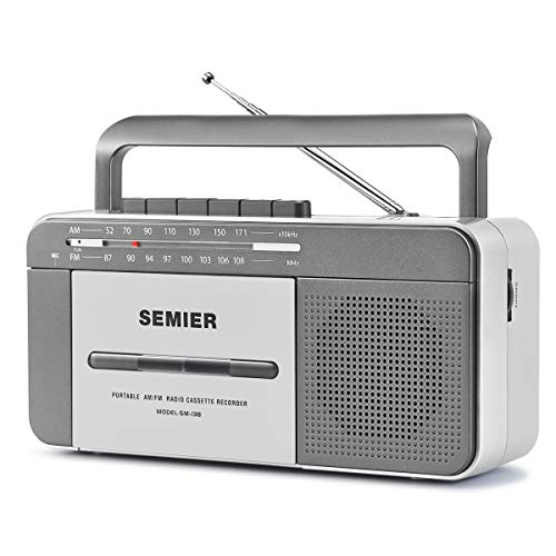 SEMIER Portable Boombox Retro Tape Cassette Player/Recorder with AM/FM Radio Stereo Build in Speakers, Headphone Jack, Battery Operated by 4xC Cell Batteries or AC Power