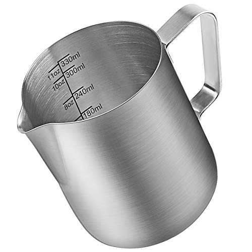 Milk Frothing Pitcher, ENLOY Stainless Steel Creamer Frothing Pitcher, Perfect for Espresso Machines, Milk Frothers, Latte Art 12 oz (350 ml)