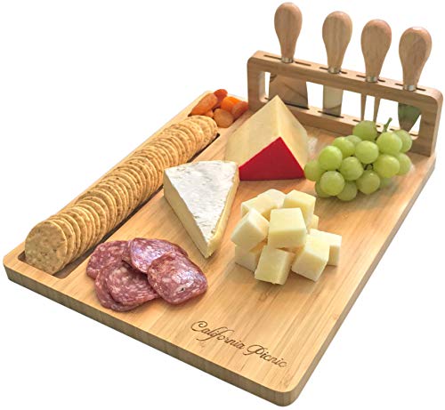 Cheese Board and Knife Set | Wine Board | Organic Bamboo Wood Charcuterie Platter Serving Board Cheese Tray with Cutlery | Perfect for Birthday, Housewarming & Wedding Gifts | 20 Pack Flag Markers