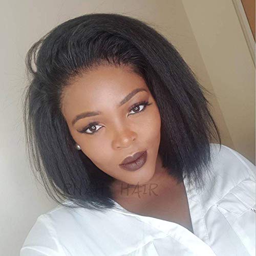 Full Lace Human Hair Wigs -RHAH Glueless Italian Yaki Full Lace Wigs Human Hair Pre Plucked Bleached Knots Braided Wigs for Black Women Brazilian Hair Bob Yaki Wigs Kinky Straight 130% Density 10Inch