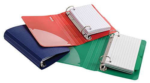 Oxford Index Card Binder with Dividers, 3' x 5', Color Will Vary, 50 Cards,1 Binder (73570),Assorted (Blue, Green, Red)