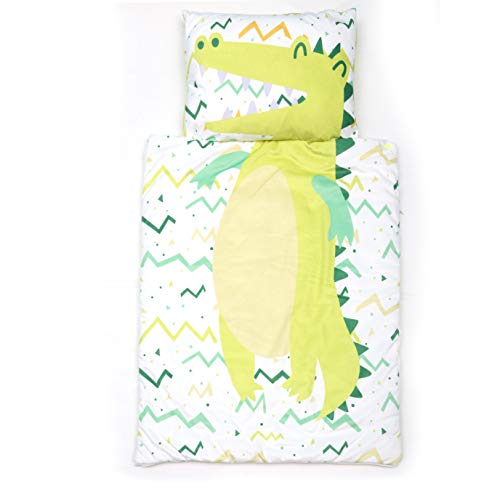 MICBRIDAL Kids Slumber Bag with Removable Pillow Boys Girls Super Soft Cotton Nap Mat for Toddlers Sleeping Bag with Zipper for Preschool Daycare Sleepovers(Crocodile)