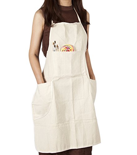 CONDA Cotton Canvas Professional Bib Apron With 3 Pockets for Women Men Adults,Waterproof,Natural 31inch By 27inch