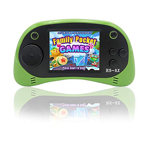 Kids Video Games System, RS-8X [Upgrade] 16 Bit HD Portable Game Console Built-in 42 Classical Games with 2.5 Inch LCD Rechargeable Handheld Video Console Support AV/TV, Best Gifts for Childre (Green)