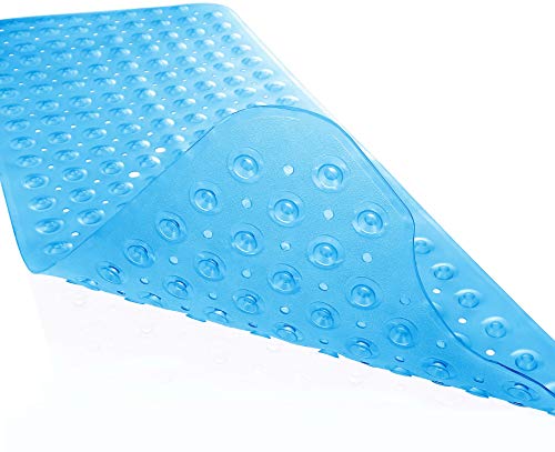 Yimobra Original Bath Tub Shower Mat Extra Long 16 x 40 Inch, Non-Slip with Drain Holes, Suction Cups, Phthalate Free, Latex Free, BPA Free and Machine Washable Large, Bathroom Mats, Clear Blue