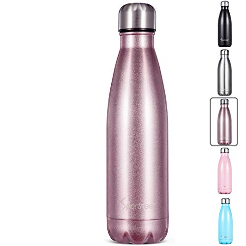 Sportneer Stainless Steel Water Bottle 17 oz Vacuum Insulated Reusable Metal Bottle Cup For Outdoor Sports Camping Hiking with Cleaning Brush