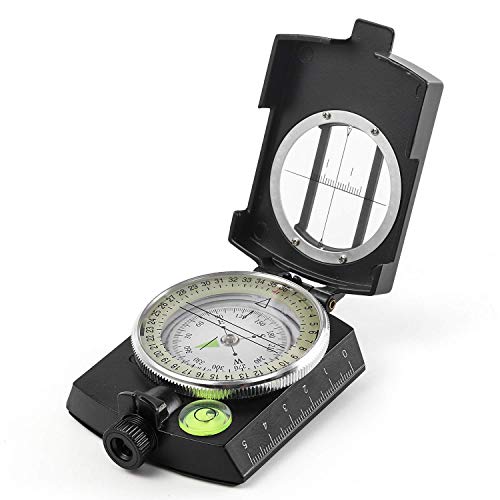 Eyeskey Tactical Survival Compass with Lanyard & Pouch | Waterproof & Impact Resistant | Lensatic Sighting Compass for Hiking (Black)
