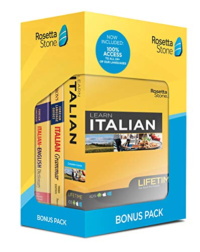 Rosetta Stone Learn Italian Bonus Pack Bundle| Lifetime Online Access + Grammar Guide + Dictionary Book Set| PC/Mac Keycard