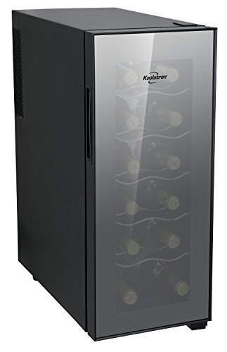 Koolatron WC12 Thermoelectric 12-bottle Slim Countertop Wine Cellar, Double-tempered Glass Door, Adjustable Temperature Control, Thermoelectric Cooling, Removable Shelves, Black