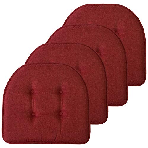 Sweet Home Collection Chair Cushion Memory Foam Pads Tufted Slip Non Skid Rubber Back U-Shaped 17' x 16' Seat Cover, 4 Pack, Wine Burgundy