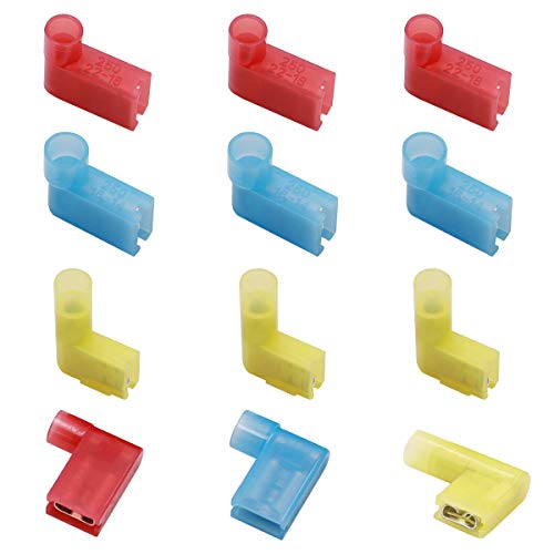 smseace 30 PCS Red Blue and Yellow Flag Nylon Fully Insulated Spade Crimp Terminal 22-18/16-14/12-10 AWG Right Angle Spade Connector Durable Terminal QX-R-B-Y