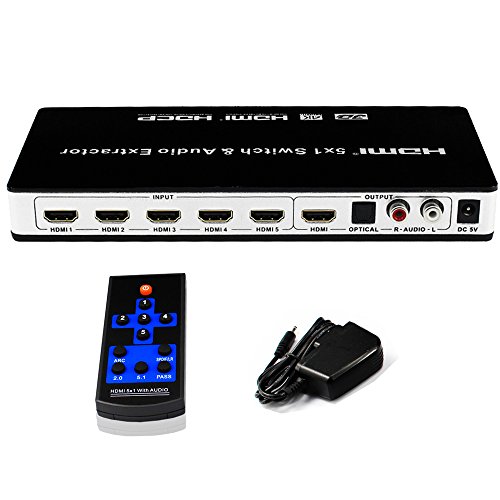 HDMI Switch 5x1 hdmi switcher 5 in 1 Out 4K@30hz HDMI switch selector 5 Port Supports 1080P Ultra HD 4K Full HD 3D ARC with Remote Control