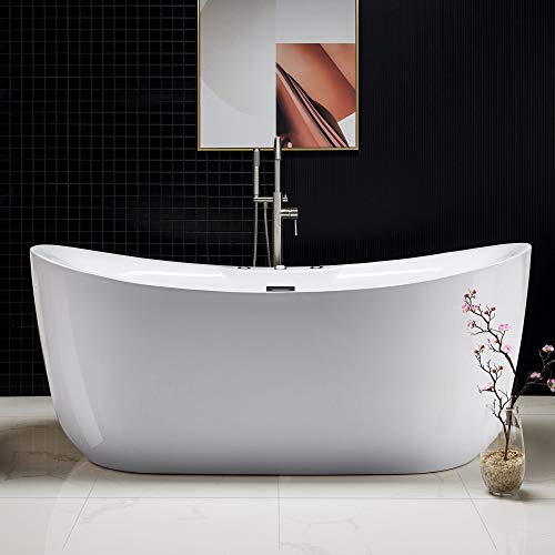 Woodbridge 71' Water Jetted and Air Bubble Freestanding Bathtub with Chrome Overflow and Drain, BTS1611,White, BTS-1611 whirlpool tub