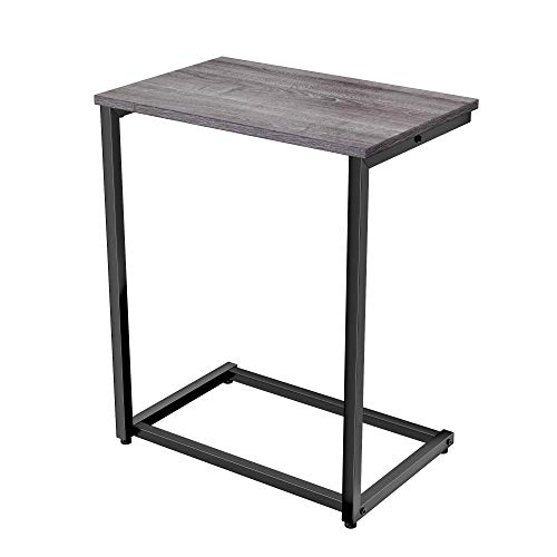 Homemaxs C Table Sofa Side End Table Wood Finish Steel Construction Easy Assembly 26-Inch for Small Space (Gray)