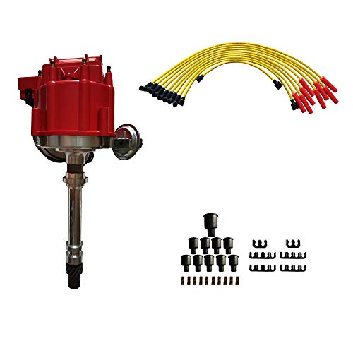 Brand New Ignition Distributor w/Cap & Rotor and Spark Plug Wires Ignition Combo Kit GM08 GM08WIRE Compatible with Chevy SBC 350 BBC 454 HEI DD-SBC-HEI-V8 850001R GM08