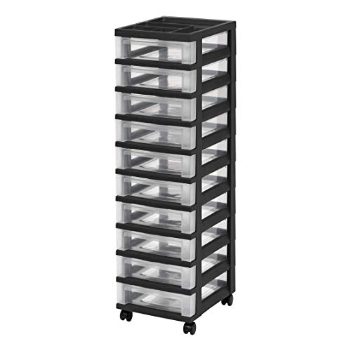 IRIS USA, Inc. 585650 MC-3100-TOP 10-Drawer Storage Cart with Organizer Top, Clear