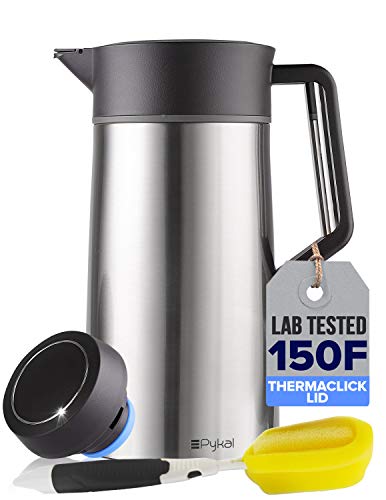 Thermal Coffee Carafe - with ThermaClick Lid | 68 oz Capacity | Lab Tested 24 hour  150F Heat Retention | Surgical Rust Resistant Stainless Steel | Free Long Handle Brush included by Pykal