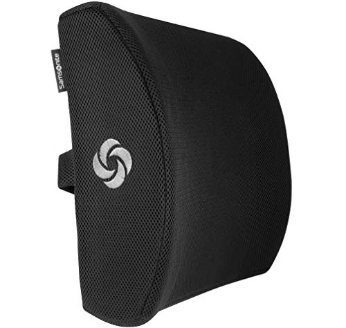 SAMSONITE SA5243 - Ergonomic Lumbar Support Pillow - Elevates Lower Back Comfort - 100% Pure Memory Foam - Use in Car or Office Chair - Fits Most Seats - Breathable Mesh - Washable Cover