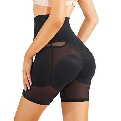 Irisnaya Women Shapewear Control Panties Body Shaper Butt Lifter Padded Hip Enhancer Seamless Underwear Hi- Waist Trainer Short (Medium, Black)