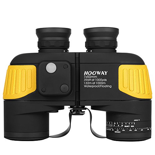 Hooway 7x50 Waterproof Fogproof Military Marine Binoculars w/Internal Rangefinder & Compass for Navigation,Boating,Fishing,Water Sports,Hunting and More