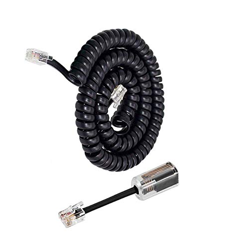 Telephone Handset Cord Detangler,Uvital 1 Pack Landline Handset Cord Cable 8Ft Uncoiled(1.2 Ft Coiled) and 1 Pack Anti-Tangle Telephone Cord Untangler 360 Degree Rotating Swivel Cord(Black)